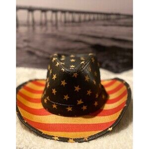 Vintage Tea-Stained American Flag Straw Hat Cowboy/ Cowgirl Unisex New With Tags